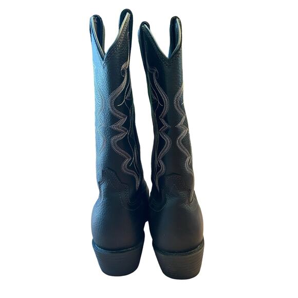 Justin Boots Western Buck Pull-On Cowboy Boots Round Toe Black Leather Mens 9.5 - Picture 11 of 13